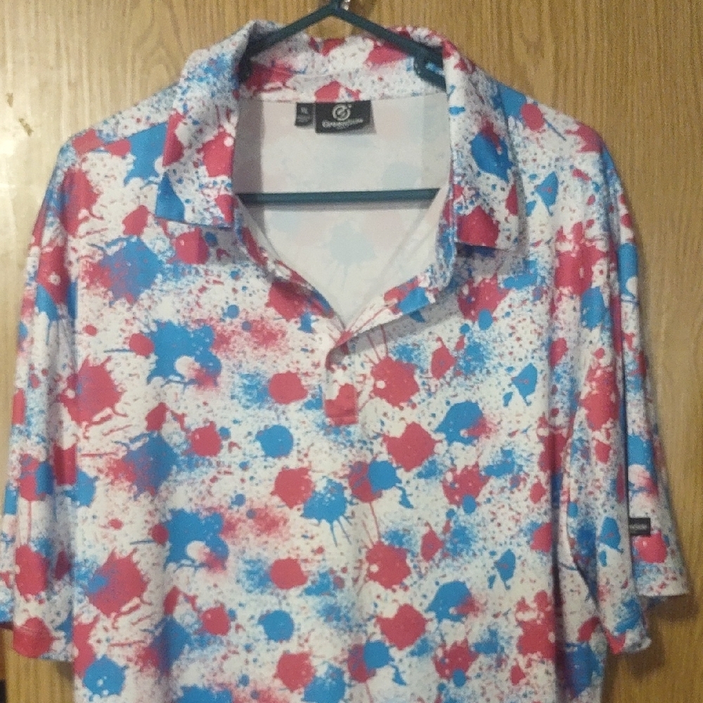 GreenSide Red and Blue Paint Splatter Golf Polo